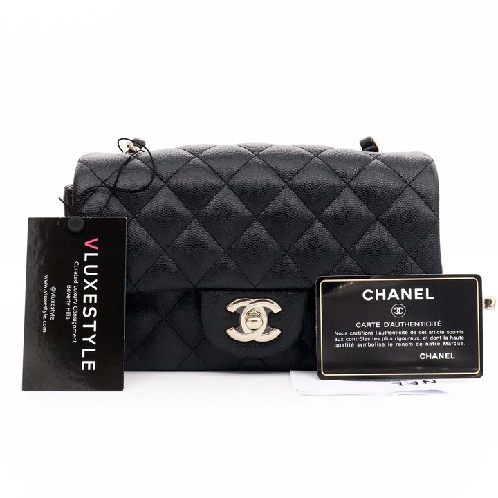 VAN CLEEF 
ARPELS Copy of 20% Non- refundablPartial payment: Classic Mini rectangular 17B Black Quilted Caviar with light gold hardware 