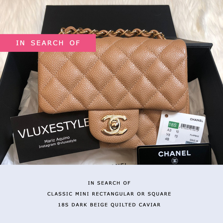 IN SEARCH OF Chanel Classic Mini Square/Rectangular 18S Dark Beige/Caramel Quilted Caviar with light gold hardware IN SEARCH OF Chanel Classic Mini Square/Rectangular 18S Dark Beige/Caramel Quilted Caviar with light gold hardware