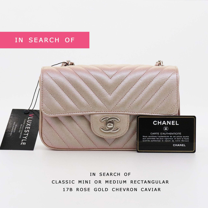 IN SEARCH OF Chanel Classic Mini/Small/Medium 17B Rose Gold Chevron Caviar with silver hardware IN SEARCH OF Chanel Classic Mini/Small/Medium 17B Rose Gold Chevron Caviar with silver hardware