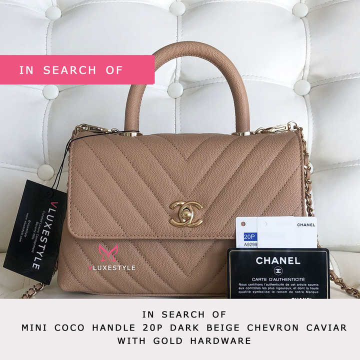 VAN CLEEF 
ARPELS IN SEARCH OF Chanel Mini Coco Handle 20P Dark Beige Chevron Caviar with light gold hardware 
