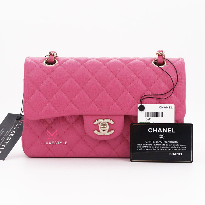 VAN CLEEF & ARPELS Chanel Classic Small Double Flap 20S Pink Quilted Caviar with light gold hardware-1653439512 
