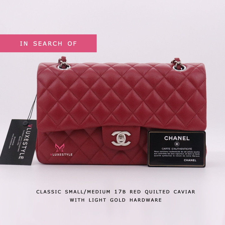 IN SEARCH OF Classic Small/Medium Double Flap 17B Red Quilted Caviar with silver hardware IN SEARCH OF Classic Small/Medium Double Flap 17B Red Quilted Caviar with silver hardware