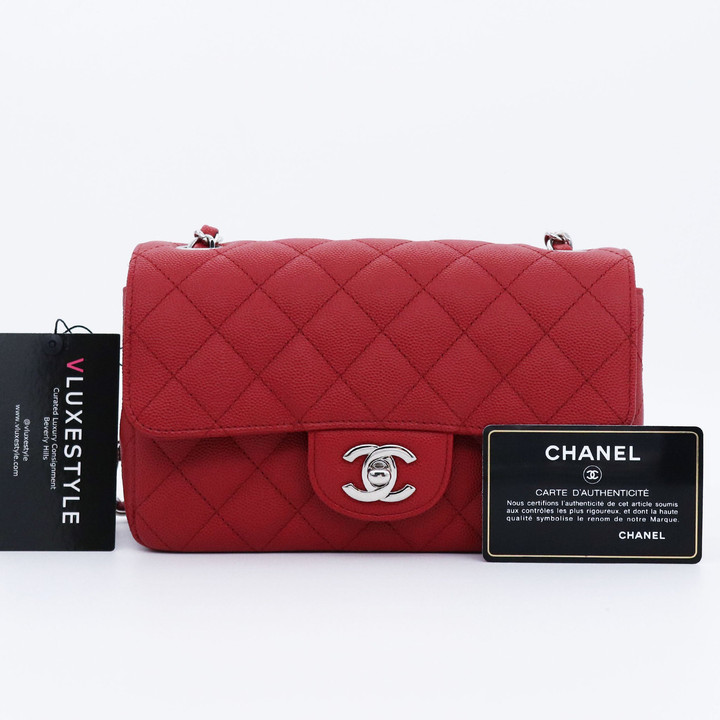 VAN CLEEF & ARPELS Partial payment: Chanel Classic Mini Rectangular 18C Deep Red Quilted Caviar Silver hardware 