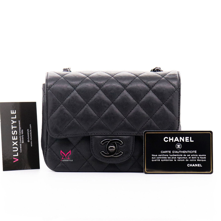 VAN CLEEF & ARPELS Chanel Classic Mini Square 17S Crumpled Calfskin with shiny black hardware 
