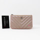 VAN CLEEF & ARPELS Chanel Mini O Pouch/Cosmetic Case 17B Rose Gold Chevron Caviar with silver hardware 