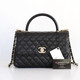 VAN CLEEF 
ARPELS Chanel Coco Handle/Top Handle 21A Black Quilted Caviar with light gold hardware 