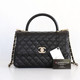 VAN CLEEF & ARPELS Chanel Coco Handle/Top Handle 21A Black Quilted Caviar with light gold hardware 