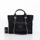 VAN CLEEF & ARPELS Chanel Medium Deauville Shopping Tote with Handle 22A Black Mixed Fibers with light gold hardware 