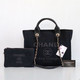 VAN CLEEF & ARPELS Chanel Medium Deauville Shopping Tote with Handle 22A Black Mixed Fibers with light gold hardware 