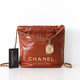 CHANEL Chanel Mini 22 Hobo Bag 23A Light Brown/Caramel/Cognac Shiny Calfskin Gold Hardware 