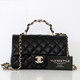 CHANEL Chanel Classic Mini Rectangular Top Handle 23K Black Quilted Lambskin Chain Details Light Gold Hardware 