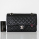 CHANEL Chanel Vintage Classic Medium Flap Black Quilted Caviar Silver Hardware 