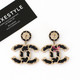 CHANEL Chanel 21P CC Drop Earrings Black Lambskin Crystal Pearly White Multicolor Earrings 