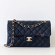 CHANEL Chanel Classic Small Flap 21B Navy Quilted Caviar Light Gold Hardware 