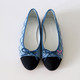  Chanel 23P Denim Embroidered Grosgrain CC Cap Toe Ballerina Flats Blue Black 37 