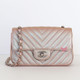  Classic Mini Rectangular Flap 17B Iridescent Rose Gold  Chevron Caviar Silver Hardware 