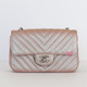  Classic Mini Rectangular Flap 17B Iridescent Rose Gold  Chevron Caviar Silver Hardware 
