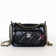 CHANEL Clutch with chain 25C Shiny Crumpled Black Lambskin Light Gold Hardware 