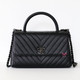 CHANEL Coco Handle Small/Medium So Black Chevron Caviar Black Hardware 