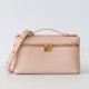 LORO PIANA Extra Pocket L19 Pouch Light Pink Grained Calfskin Gold Hardware 
