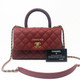 Chanel Mini Coco Red Quilted Caviar with Lizard Handle and aged gold hardware