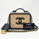 Chanel Small Filigree Vanity Case Beige Black Quilted Caviar