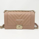 VAN CLEEF 
ARPELS Chanel 18S Le Boy Old Medium Beige Nude Chevron Caviar with shiny light gold hardware 