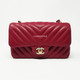 Chanel 18B Mini Rectangular Raspberry Red Chevron Caviar with light gold hardware