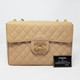 Chanel Vintage Classic 12" Jumbo Single Flap Beige Quilted Caviar with 24k gold plated hardware-1653430385