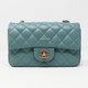 VAN CLEEF & ARPELS Classic 18C Mini Rectangular Blue Iridescent Quilted Caviar with brushed gold hardware 