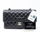 Classic Medium Double Flap Black Quilted Caviar with silver hardware