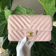 VAN CLEEF 
ARPELS Classic Mini Rectangular 17C Pink Chevron Calfskin with brushed gold hardware 