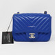 Chanel Classic Mini Square 16S Blue Chevron Caviar with silver hardware