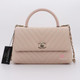 VAN CLEEF 
ARPELS Chanel Coco Handle 20A Beige/Pink Chevron Caviar with shiny light gold hardware 