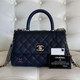 VAN CLEEF & ARPELS Chanel Mini Coco Handle 21P Navy Quilted Caviar with lizard embossed handle and light gold hardware 