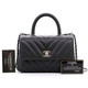 VAN CLEEF 
ARPELS Chanel Mini Coco Handle 19K Black Chevron Caviar with shiny ruthenium hardware 