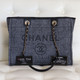 VAN CLEEF & ARPELS Chanel Navy/Black Lurex Boucle Deauville Shopping Tote with light gold hardware 