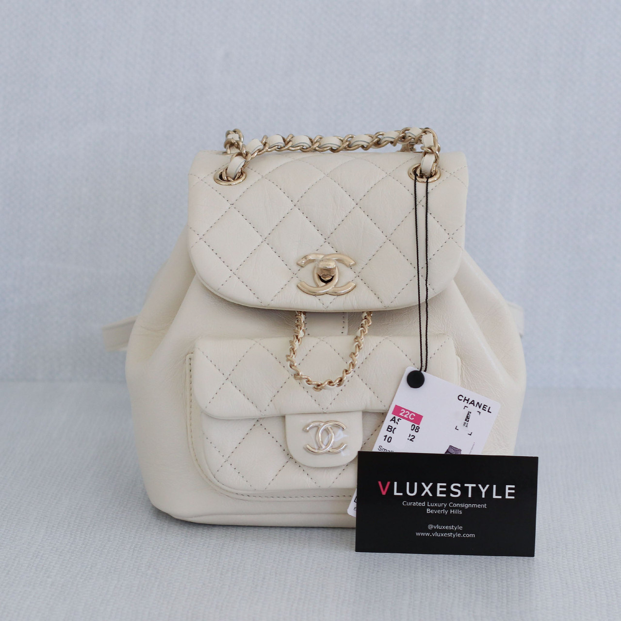 Chanel Duma Backpack 22C White/Ivory Crumpled Calfskin with light