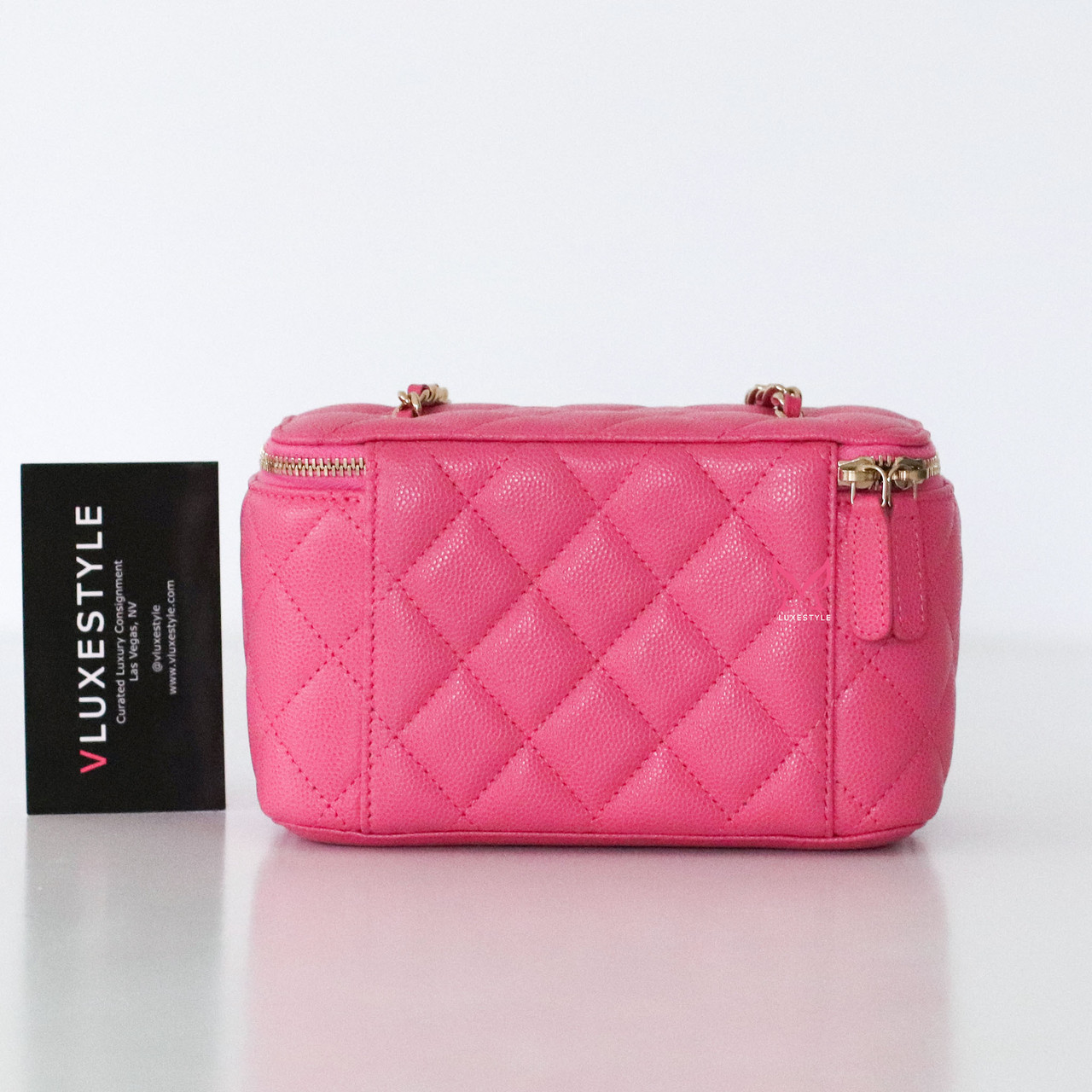 Chanel Vanity Case 20S Pink Quilted Caviar with light gold hardware