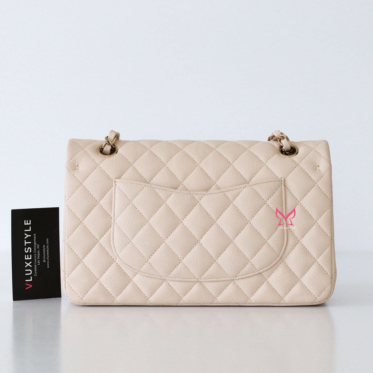 即発 CHANEL キャビア カブセ flap PK BL GOLD金具 ユニセックス Chanel Classic Medium Flap 20C Ivory Light Beige Quilted