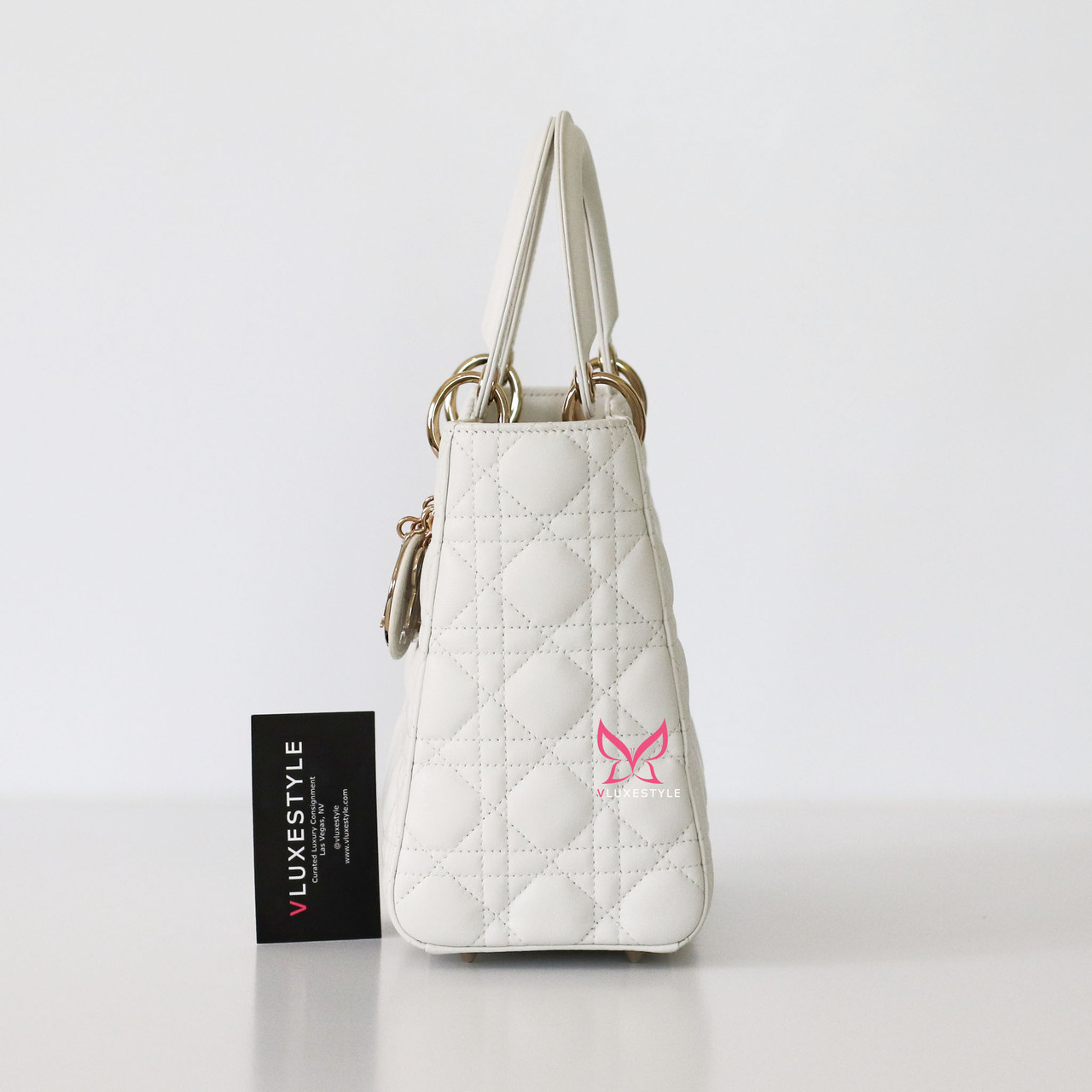 Dior★Dior Medium Lambskin Cannage Lady Dior White Authentic Christian Dior White Cannage Lambskin Medium Lady