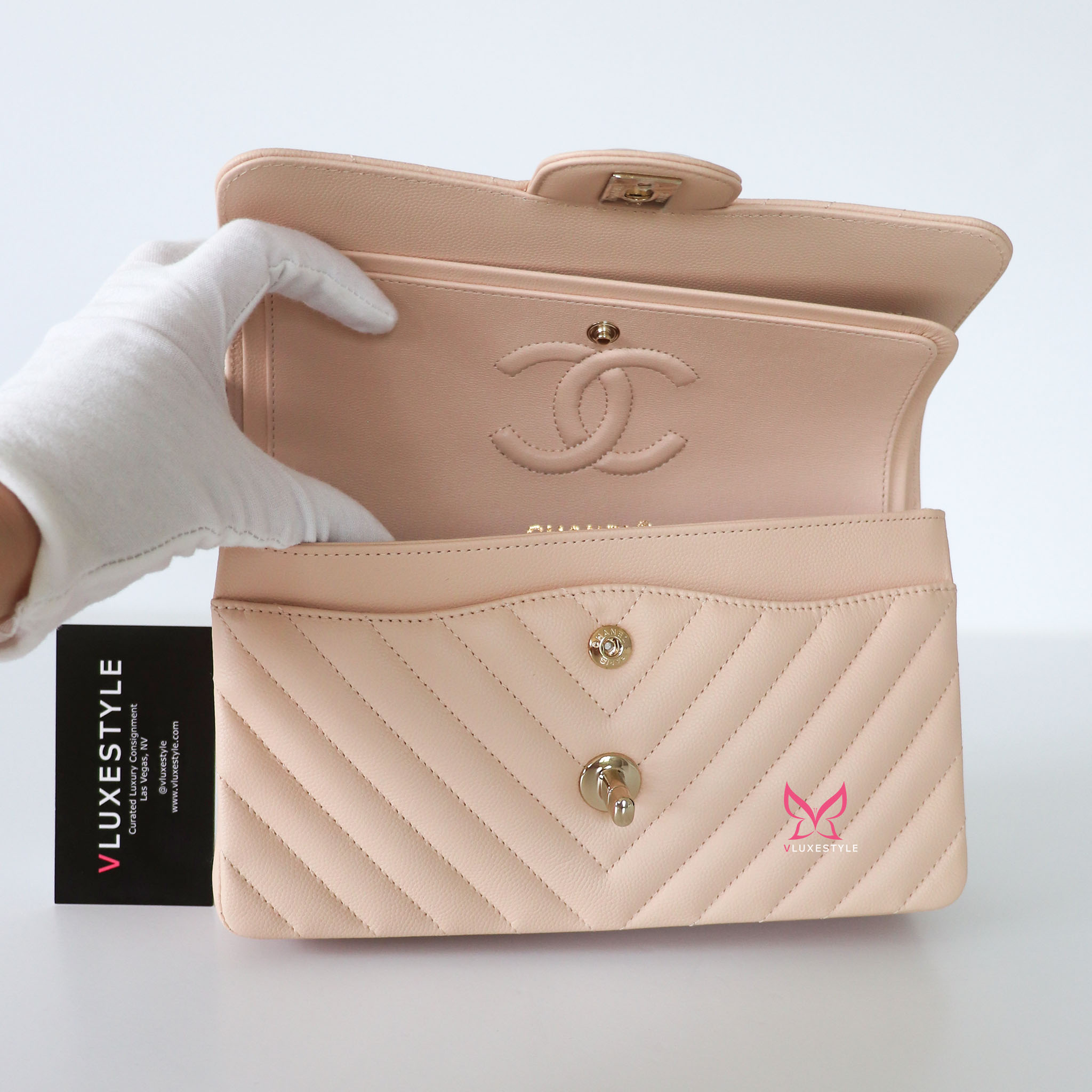 $9600 CHANEL Classic small double Flap Bag pink caviar gold hw 22