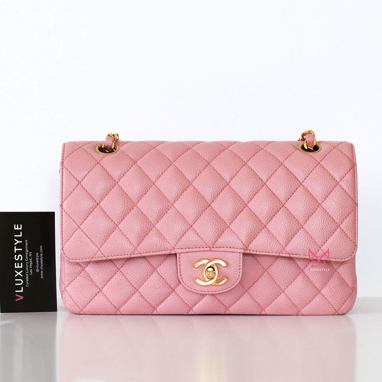 【ヴィンテージ】Rank:S☆Chanel Sakura Seasonal Series21 Flap Chanel Pink Sakura Vintage Flap Medium Caviar 24k Gold HW