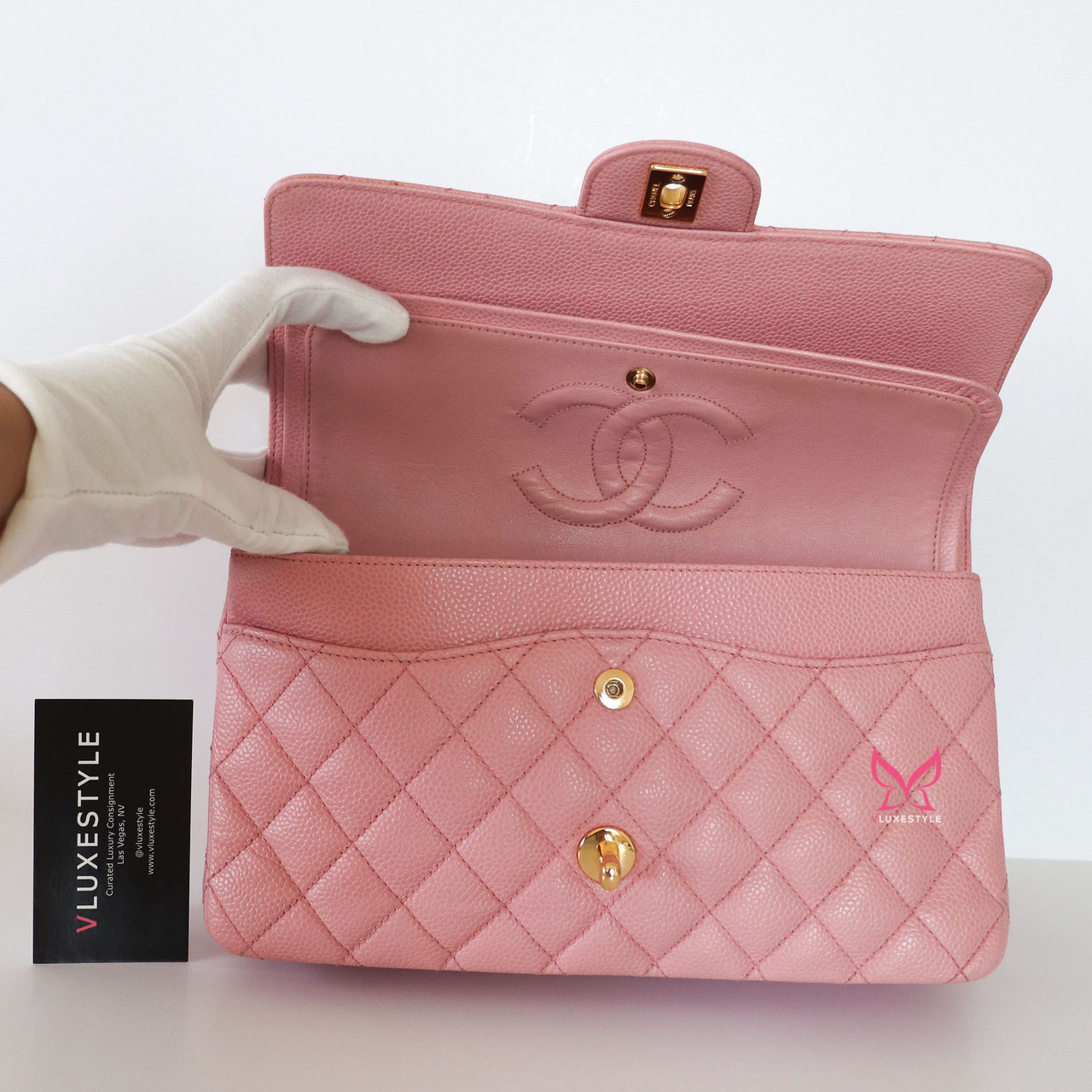 【ヴィンテージ】Rank:S☆Chanel Sakura Seasonal Series21 Flap Chanel 2004 Vintage Sakura Pink Square Mini Flap Bag 24k GHW