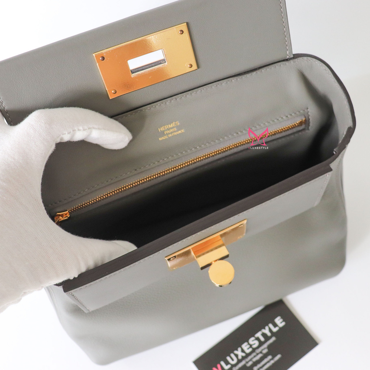 Hermes 24 24 21 Mini Evercolor Swift Gris Meyer with Gold hardware