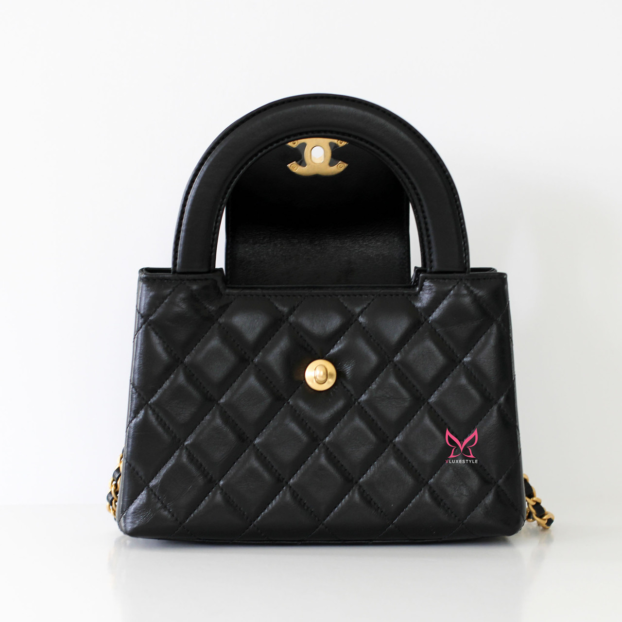 Chanel 23K Nano Kelly Shopping Bag Black Shiny Aged Quilted