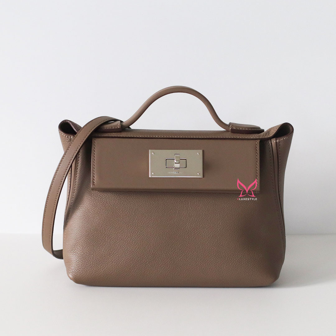 Hermes 24 24 21 Mini Evercolor Swift Etoupe Palladium Hardware
