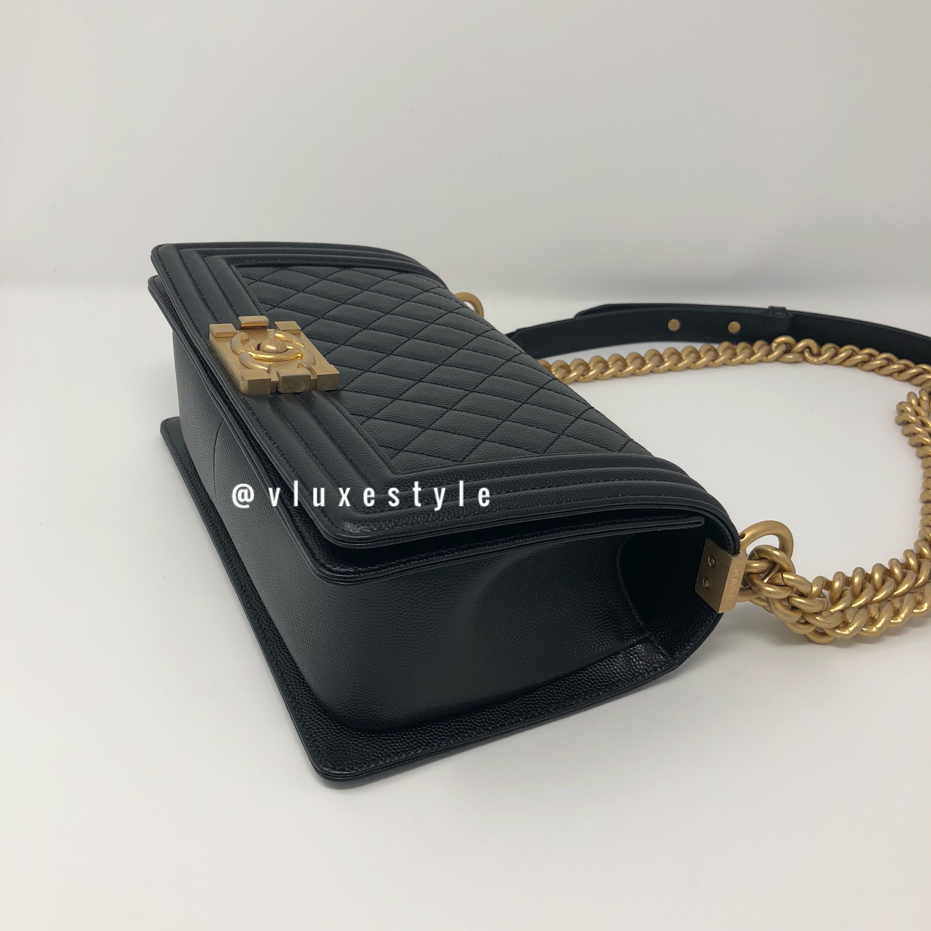 Elevate your style with timeless sophistication with Classic Pouch in Caviar  Black with Light Gold Hardware. Crafted with meticulous…