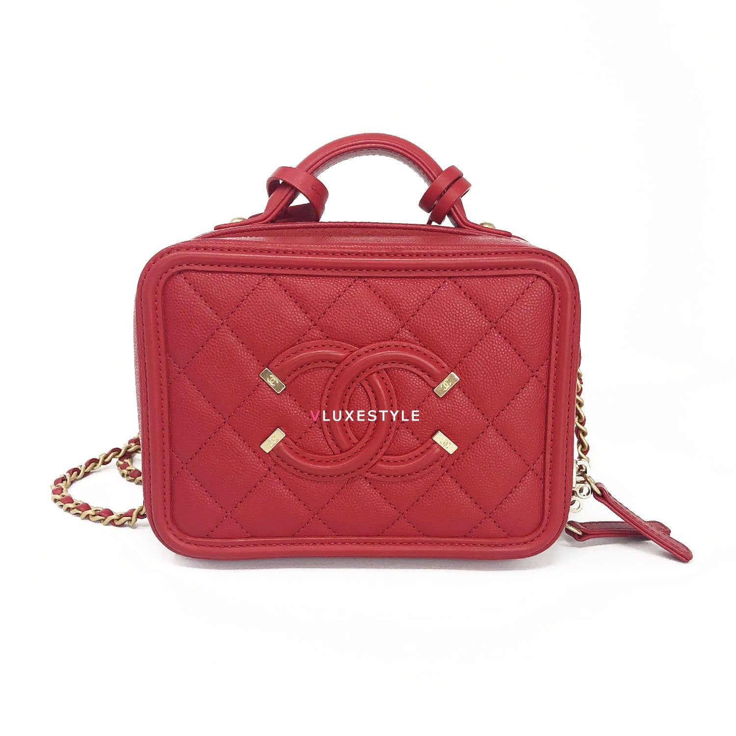 Chanel Vanity Filigree Small Red - Designer WishBags