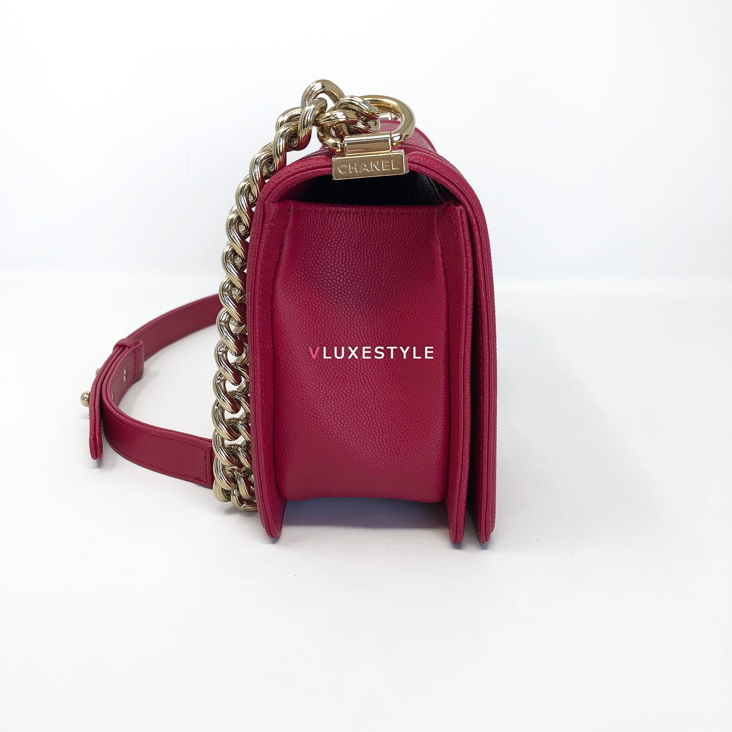 Small flap bag, Patent calfskin & gold-tone metal, coral pink — Fashion